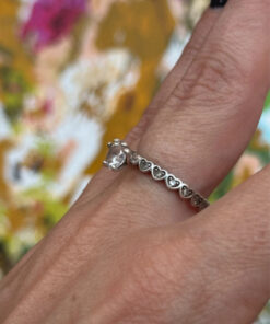Sterling Silver Hearts Ring with Large Sparkling Cubic Zirconia - Size N