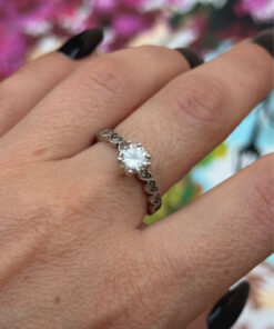 Sterling Silver Hearts Ring with Large Sparkling Cubic Zirconia - Size N(#30)