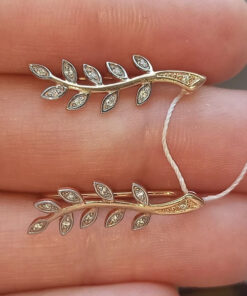 Two-tone gold ear cuffs with cubic zirconia, 585 fineness 14K gold