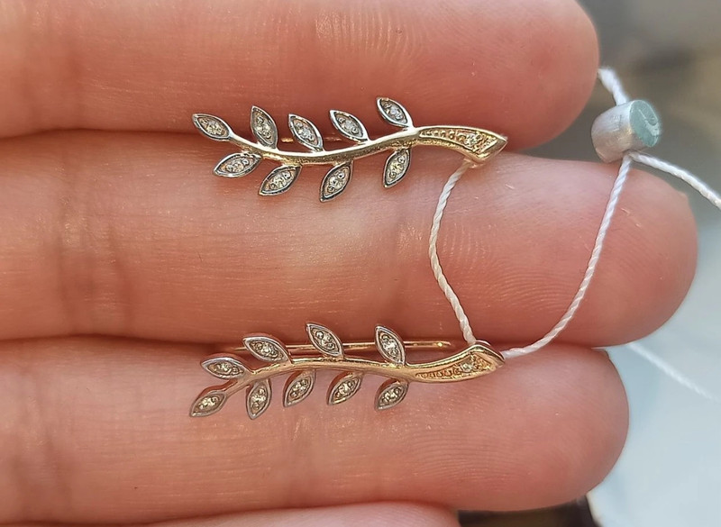 Two-tone gold ear cuffs with cubic zirconia, 585 fineness 14K gold