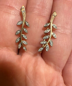 Two-tone gold ear cuffs with cubic zirconia, 585 fineness 14K gold