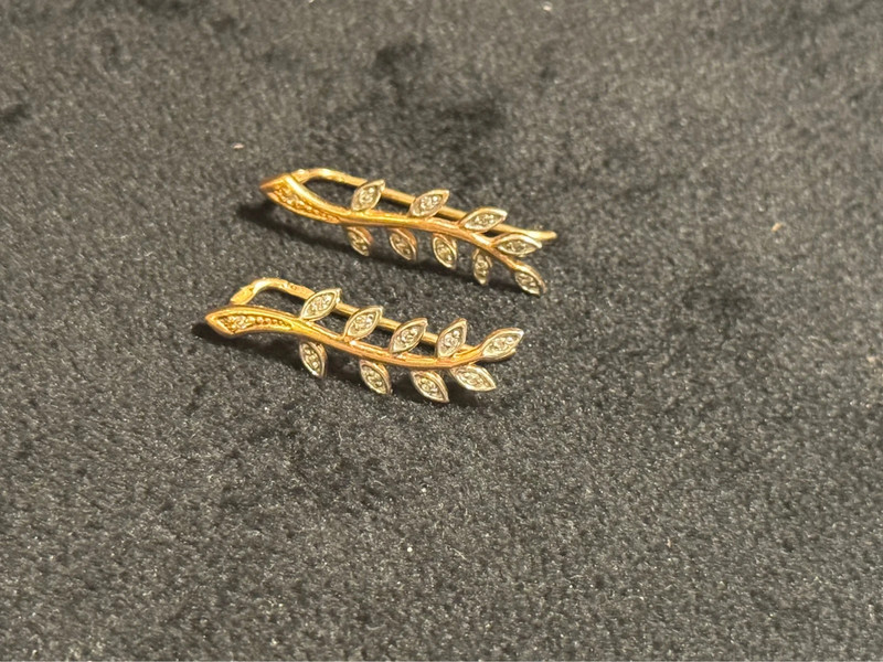 Two-tone gold ear cuffs with cubic zirconia, 585 fineness 14K gold