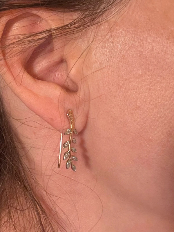 Two-tone gold ear cuffs with cubic zirconia, 585 fineness 14K gold