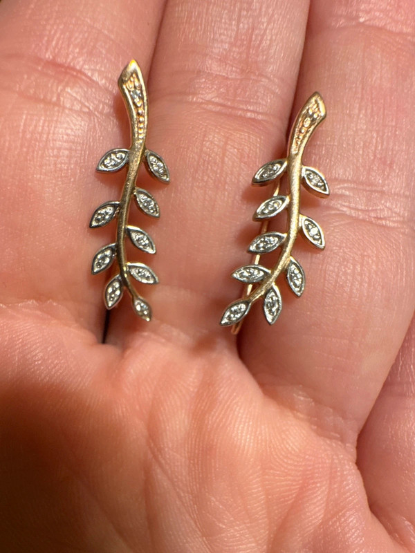Two-tone gold ear cuffs with cubic zirconia, 585 fineness 14K gold