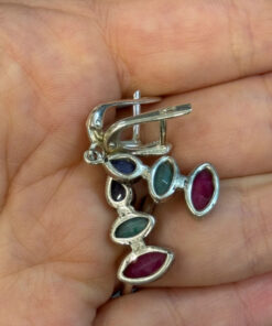 Stunning silver earrings with natural emerald, ruby, and sapphire