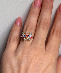 925  Sterling Silver Multiple Colour natural Chrysoberyl Butterfly Ring -UK Size O#40