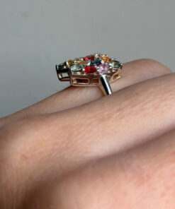 925 Sterling Silver Multiple Colour natural Chrysoberyl Butterfly Ring -UK Size O