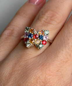 925 Sterling Silver Multiple Colour natural Chrysoberyl Butterfly Ring -UK Size O#40
