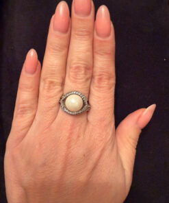 925 sterling silver ring with cubic zirconia and a pearl, size N #17.