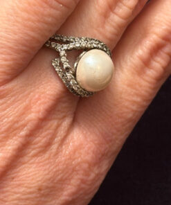 925 sterling silver ring with cubic zirconia and a pearl, size N
