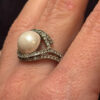 925 sterling silver ring with cubic zirconia and a pearl, size N #17.