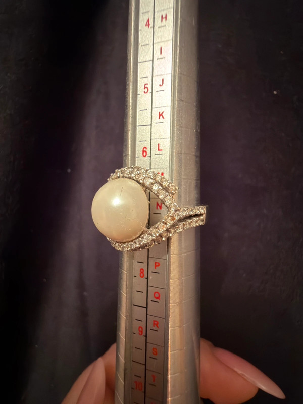 925 sterling silver ring with cubic zirconia and a pearl, size N #17.