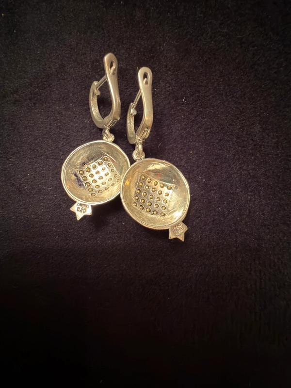 New Armenian silver earrings with red stones, #17.