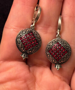 New Armenian silver earrings with red stones, #17.