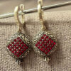 New Armenian silver earrings with red stones, #17.