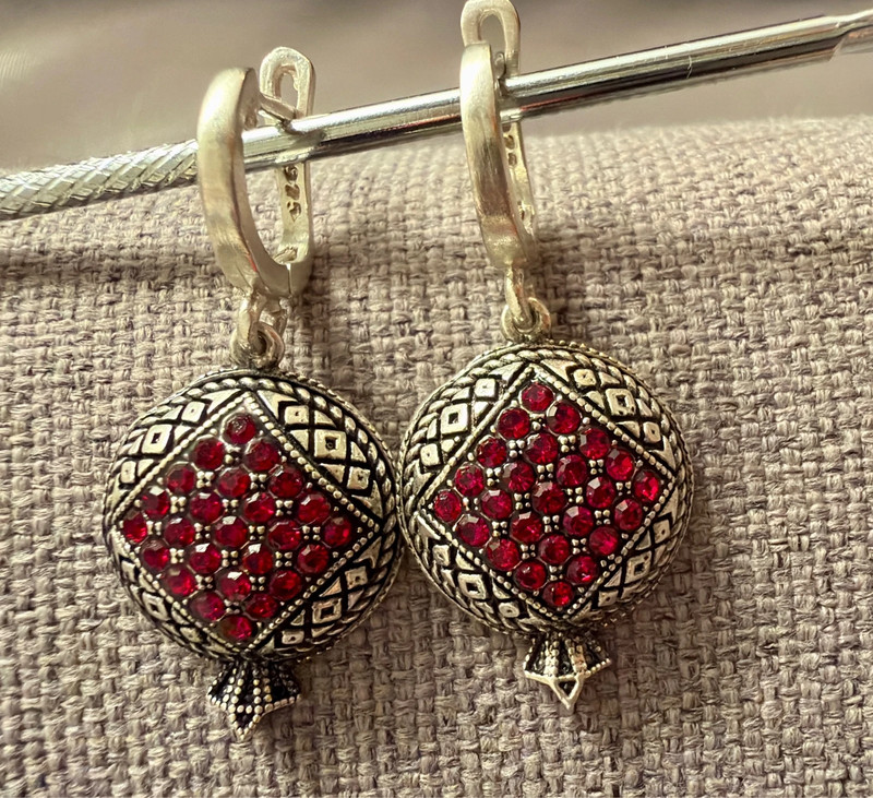 New Armenian silver earrings with red stones, #17.