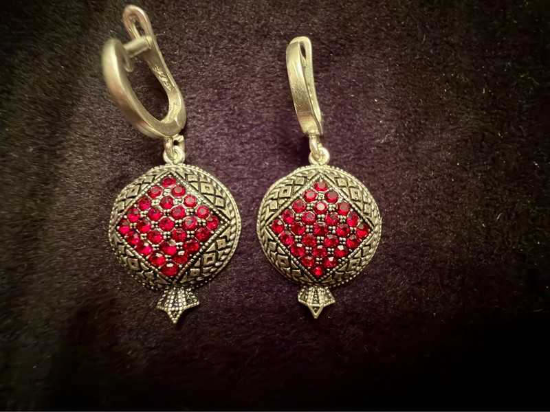 New Armenian silver earrings with red stones, #17.