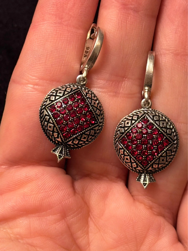 New Armenian silver earrings with red stones, #17.