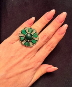 Vintage Miracle Celtic Ring Round Green Stones Scotland In Size I