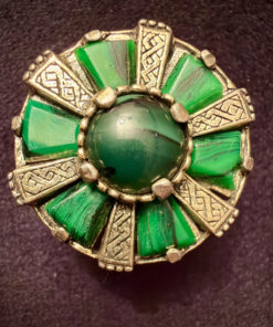 Vintage Miracle Celtic Ring Round Green Stones Scotland In Size I