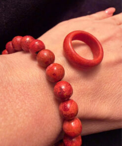 Natural Coral Set Ring Size M1/2 And Bracelet