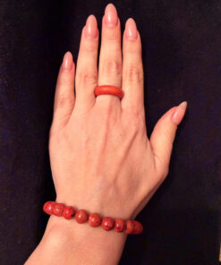 Natural Coral Set Ring Size M1/2 And Bracelet