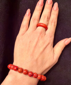 Natural Coral Set Ring Size M1/2 And Bracelet