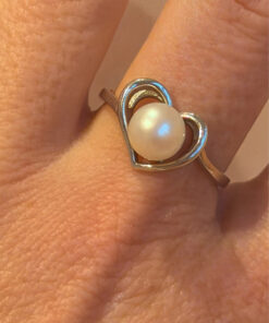 TGGC 925  Sterling Silver Pearl Heart Ring -UK Size Q#44