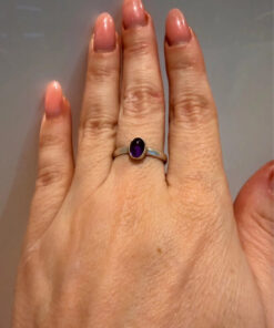 Vintage CRYS Mark Sterling Silver Amethyst Ring -UK Size O#44