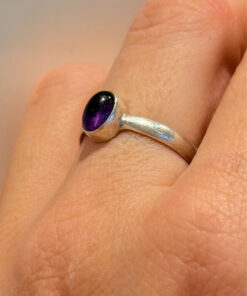 Vintage CRYS Mark Sterling Silver Amethyst Ring -UK Size O
