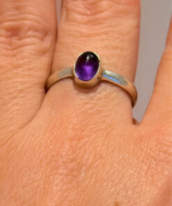 Vintage CRYS Mark Sterling Silver Amethyst Ring -UK Size O#44