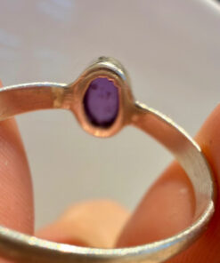 Vintage CRYS Mark Sterling Silver Amethyst Ring -UK Size O
