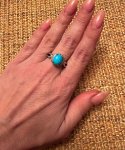 925 Gold On Sterling Silver Turquoise Solitaire Ring -UK Size R1/2