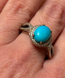 925 Gold On Sterling Silver Turquoise Solitaire Ring -UK Size R1/2