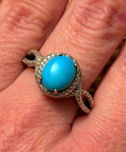 925 Gold On Sterling Silver Turquoise Solitaire Ring -UK Size R1/2