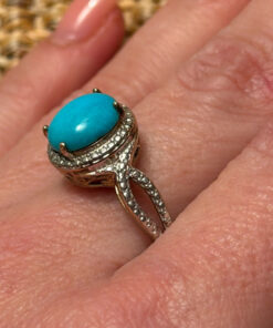 925 Gold On Sterling Silver Turquoise Solitaire Ring -UK Size R1/2
