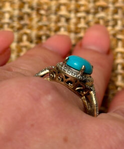 925 Gold On Sterling Silver Turquoise Solitaire Ring -UK Size R1/2