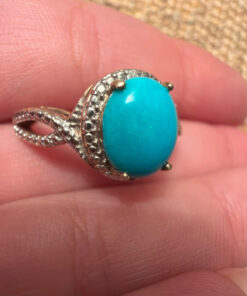 925 Gold On Sterling Silver Turquoise Solitaire Ring -UK Size R1/2