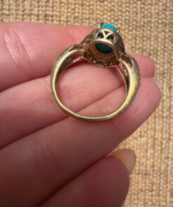 925 Gold On Sterling Silver Turquoise Solitaire Ring -UK Size R1/2