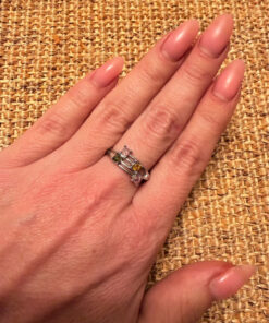 Nickel-silver ring with natural gemstones, size P UK ring size P