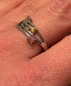 Nickel-silver ring with natural gemstones, size P UK ring size P