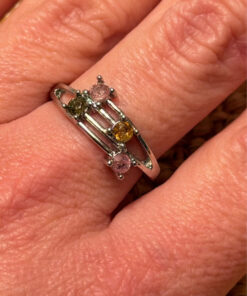 Nickel-silver ring with natural gemstones, size P UK ring size P