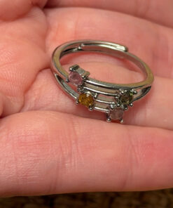 Nickel-silver ring with natural gemstones, size P UK ring size P