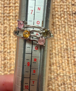 Nickel-silver ring with natural gemstones, size P UK ring size P