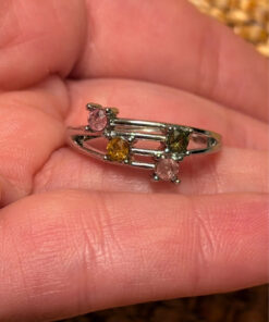 Nickel-silver ring with natural gemstones, size P UK ring size P