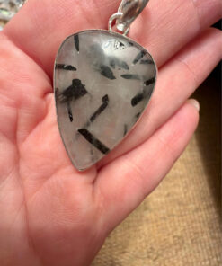 Natural Black Rutile 925 Silver Pendant