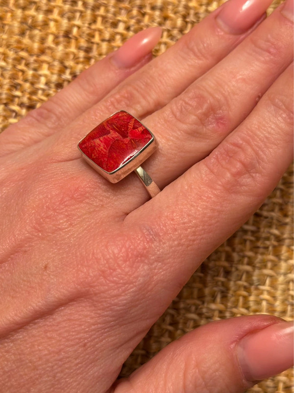 Sponge coral silver ring, size P, new #45