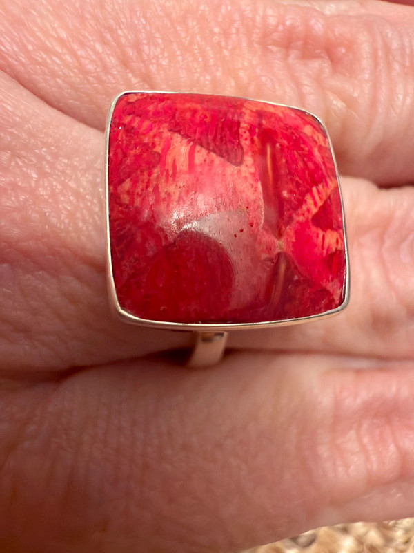 Sponge coral silver ring, size P, new #45