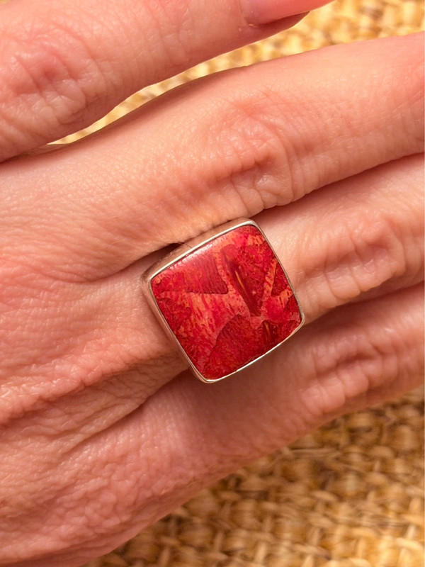 Sponge coral silver ring, size P, new #45