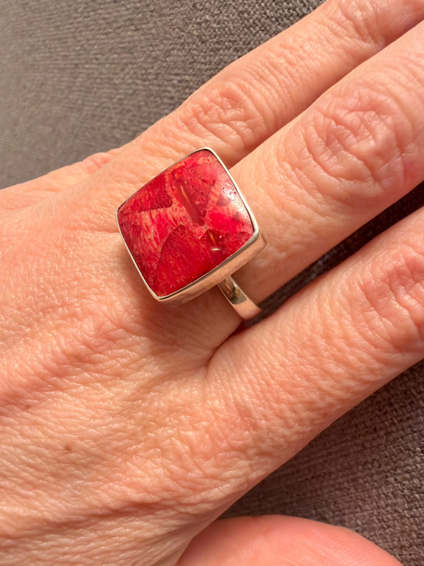 Sponge coral silver ring, size P, new #45